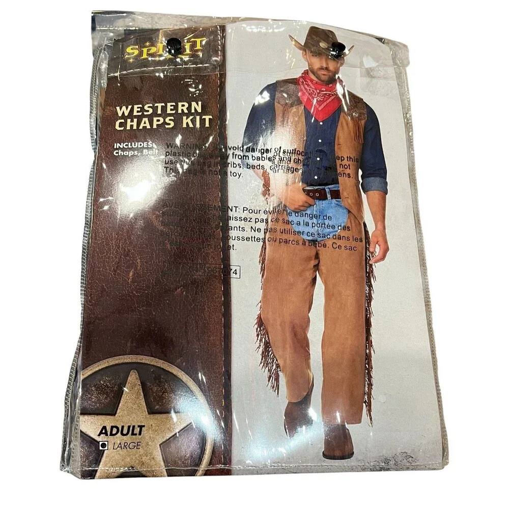 Spirit Halloween Western Cowboy Chaps Bandana & Belt Kit   Adult L  NWT - Picture 3 of 5